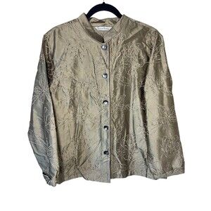 French Laundry Womens Size Large 100% Silk Gold Embroidered‎ Beaded Top Kimono